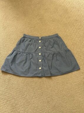 Madewell Striped Button-Front Tiered Mini Skirt - Blue